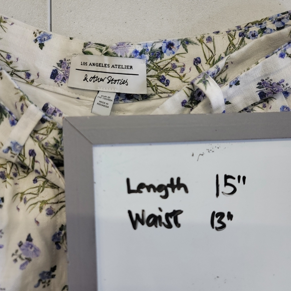 & Other Stories White Floral High Waist Belted Shorts - Picture 14 of 15